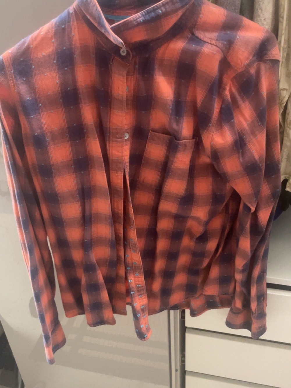 Women's Orange Plaid Button-Down Shirt - Lightweight Long Sleeve